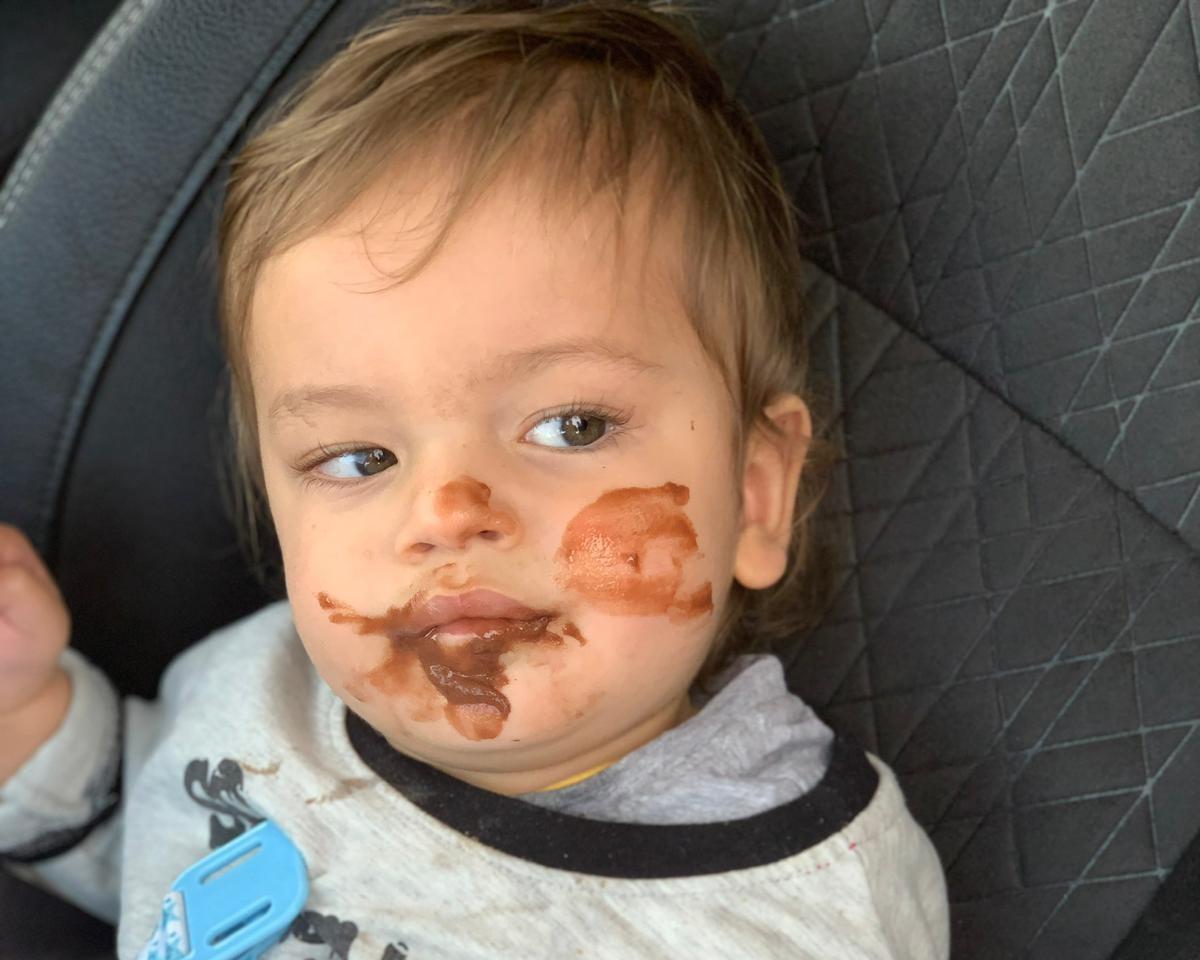 Seb as a baby with chocolate round his mouth
