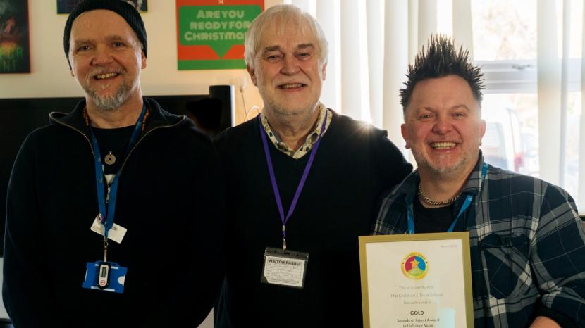 From left to right: Franz Allard, Professor Adam Ockelford, Scott Harris, receiving the Gold Sounds of Intent Award for Inclusive Music Education